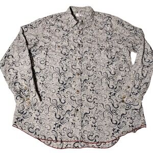 Ryan Michael Mens XXL Silk Cotton Western Snap Shirt White Navy Swirl Floral